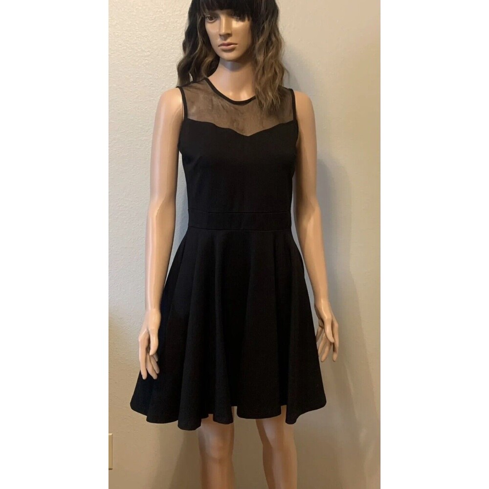 Womans Black Solid Bodycon Dress Mesh Midi Sexy Cocktail Dress High neck Xs